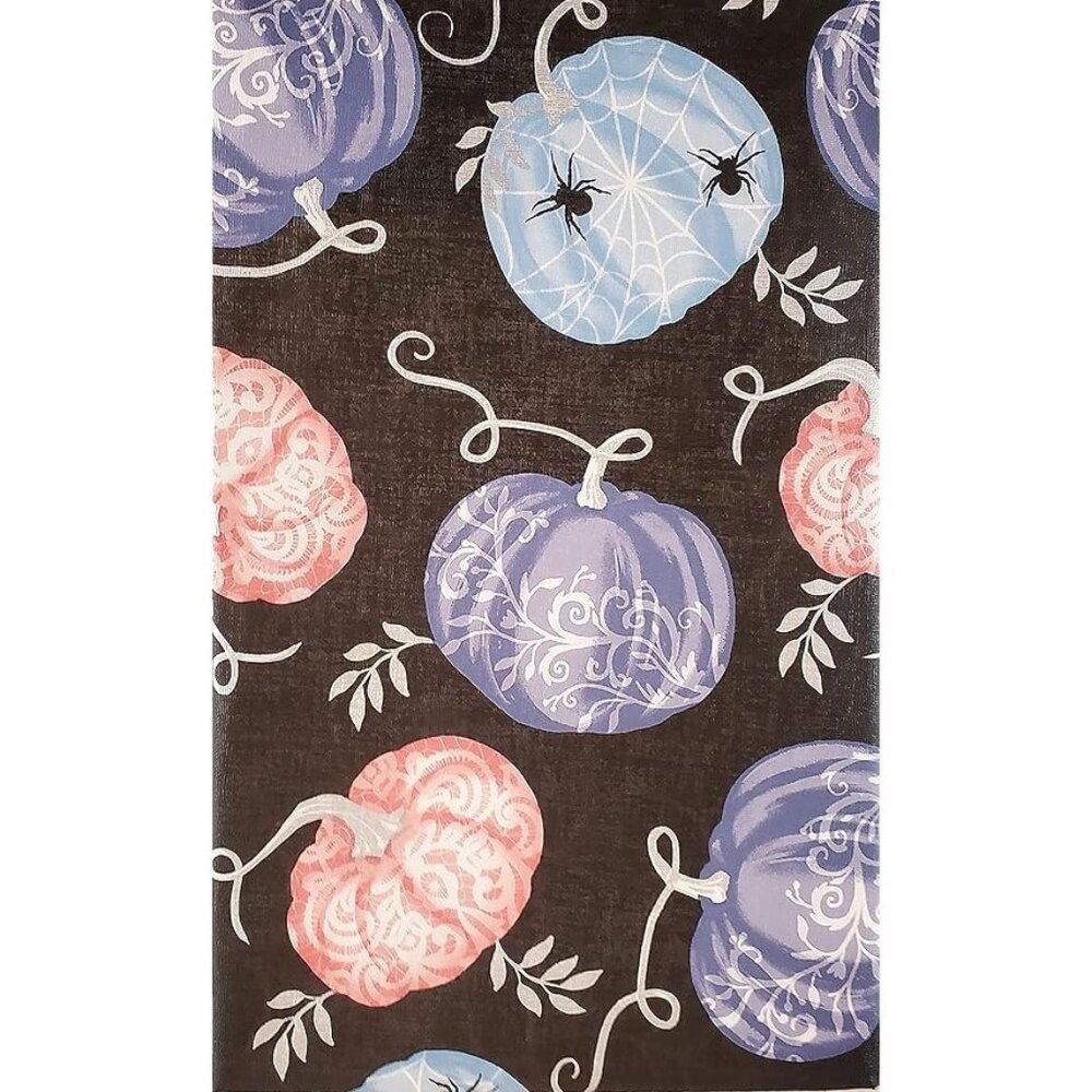 Spiders on Decorative Halloween Pumpkins Vinyl Flannel Back Tablecloth (52" x 70